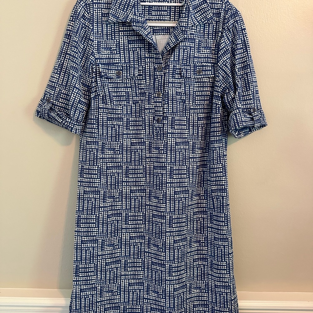 J. McLaughlin Blue and White Patterned Dress